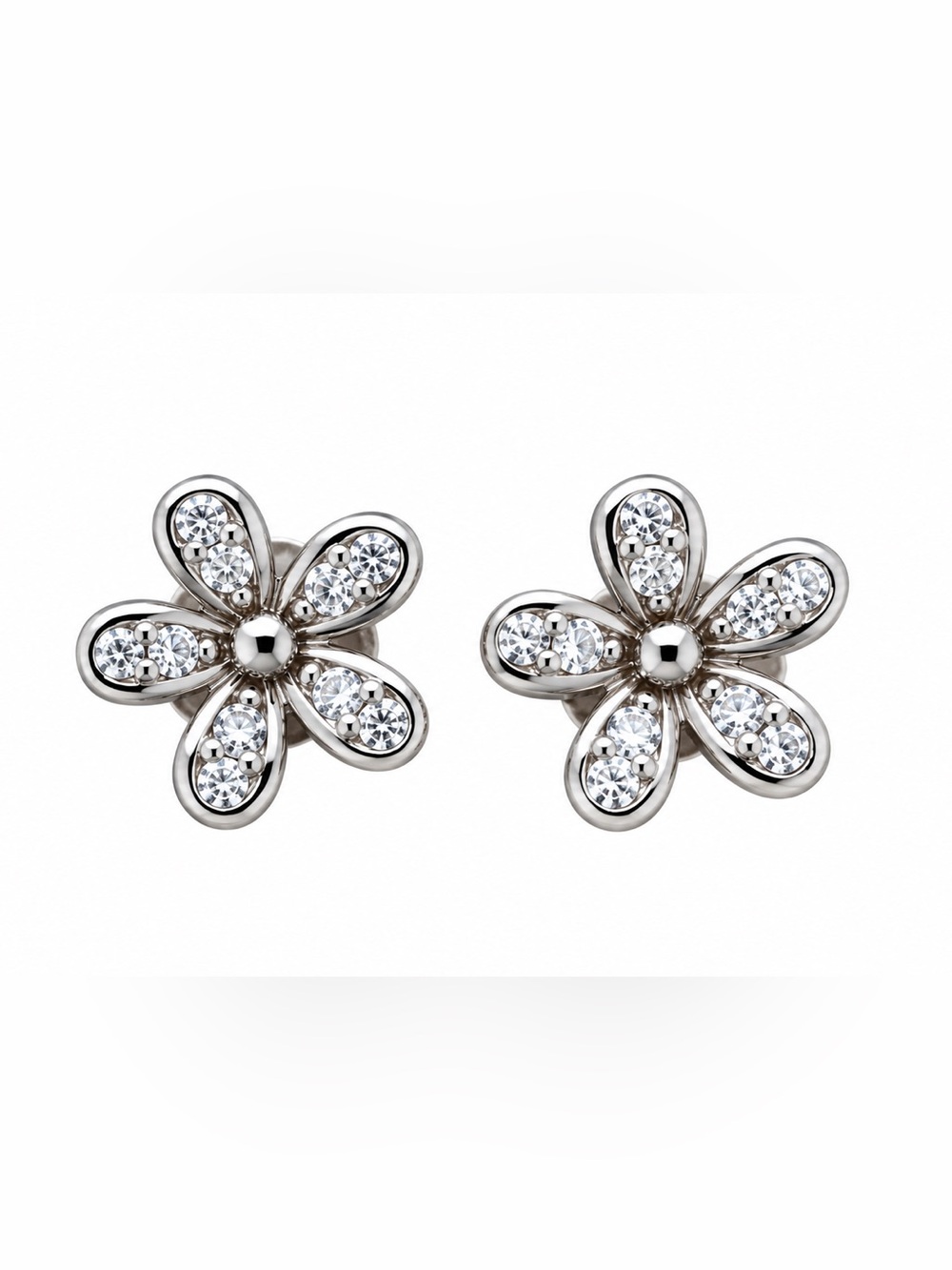 925 Sterling Silver Flower Stud Earrings Rhinestone Crystal Dainty